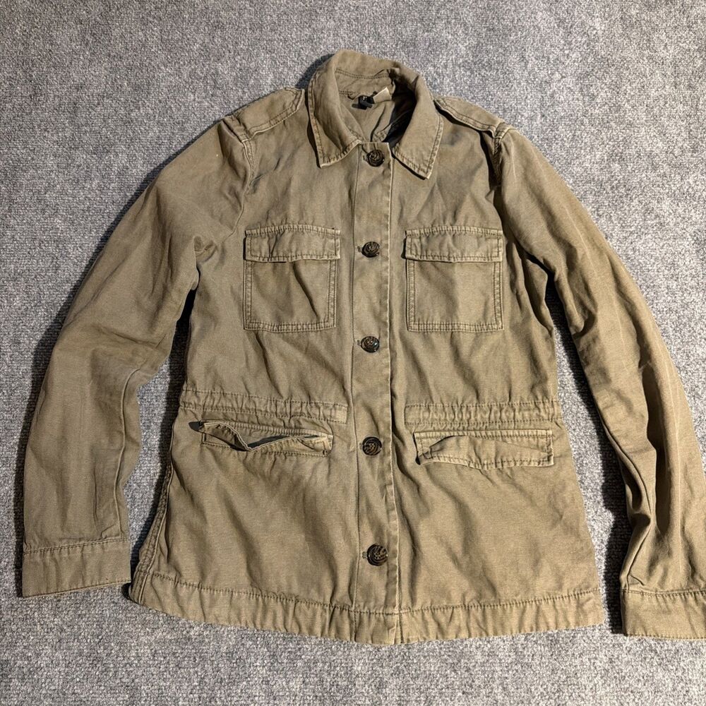 H&M Divided Jacket Women's Size 6 Green Button Front Military Themed Pockets